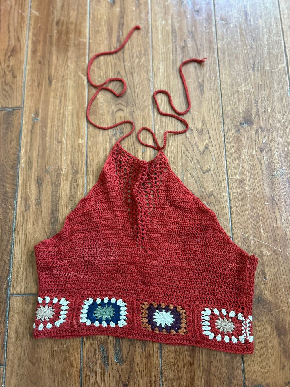 Forever 21 Boho Knit Rust Color Halter Top with Patchwork Detail
